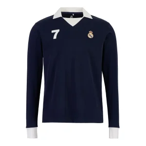 Polo Hombre Retro Manga Larga Algodón Azul Marino